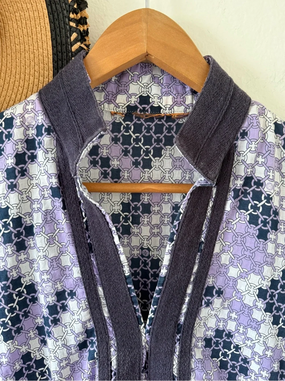 Tory Burch Lightweight Cotton Purple Geometric Chain Logo Print Tunic Top